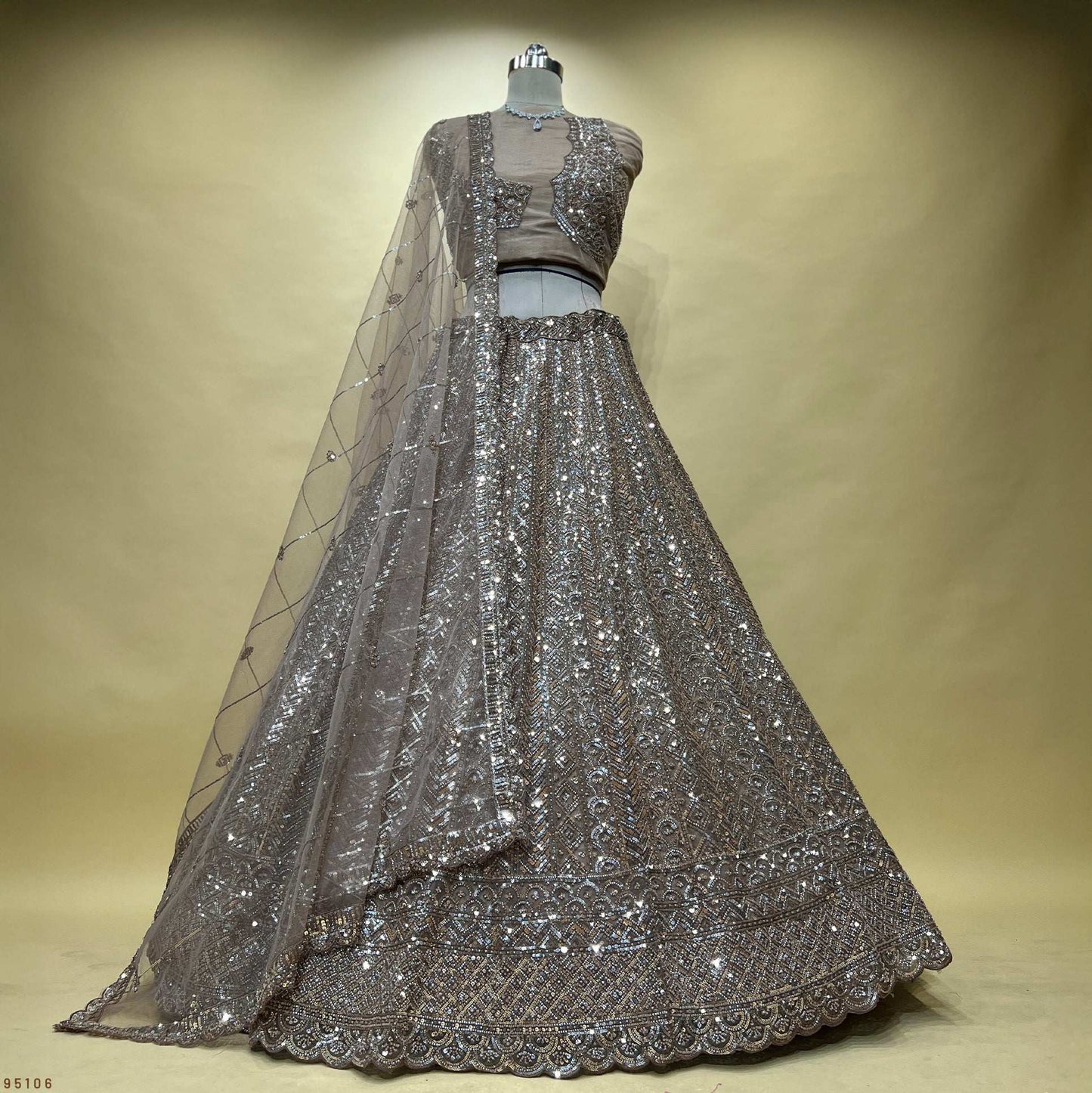 Jazzagals - Designer Handwork Couture Reception Lehenga Golden Brown