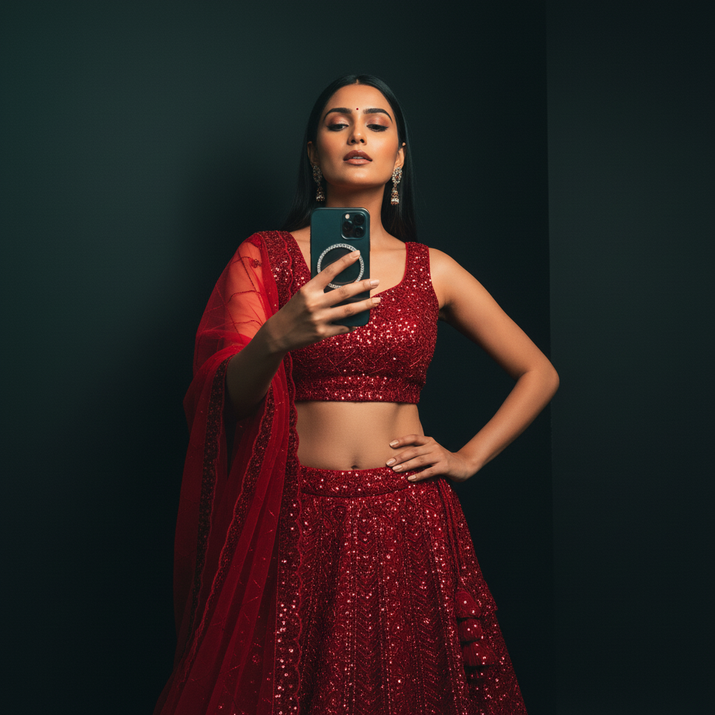 Jazzagals - Monotone Handwork Couture Designer Lehenga Red