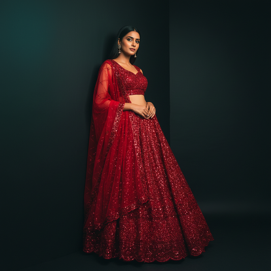 Jazzagals - Monotone Handwork Couture Designer Lehenga Red