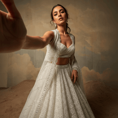 Jazzagals - Beads & Pearls Handwork Off White Reception Lehenga