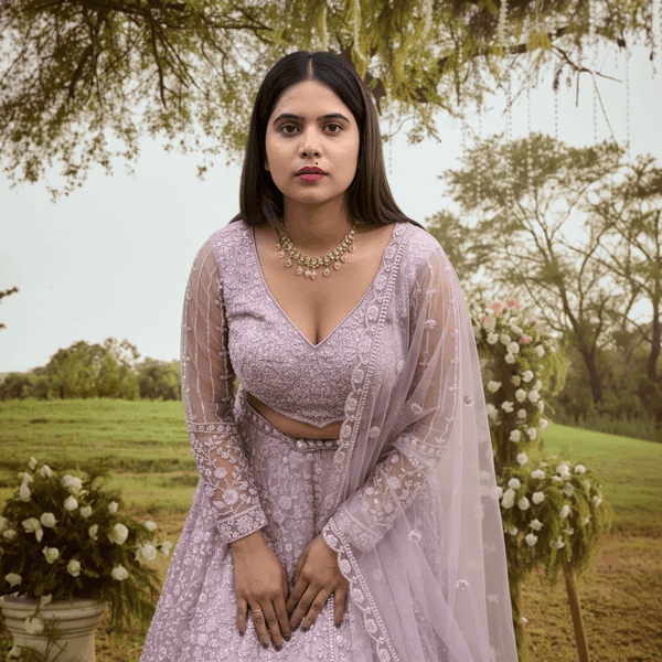 Jazzagals - Peacocks Handworked Designer Lehenga Choli Lilac Pink