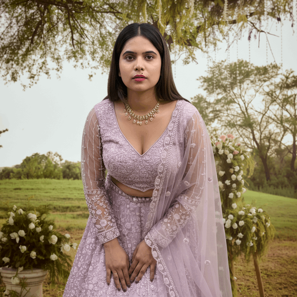 Jazzagals - Peacocks Handworked Designer Lehenga Choli Lilac Pink