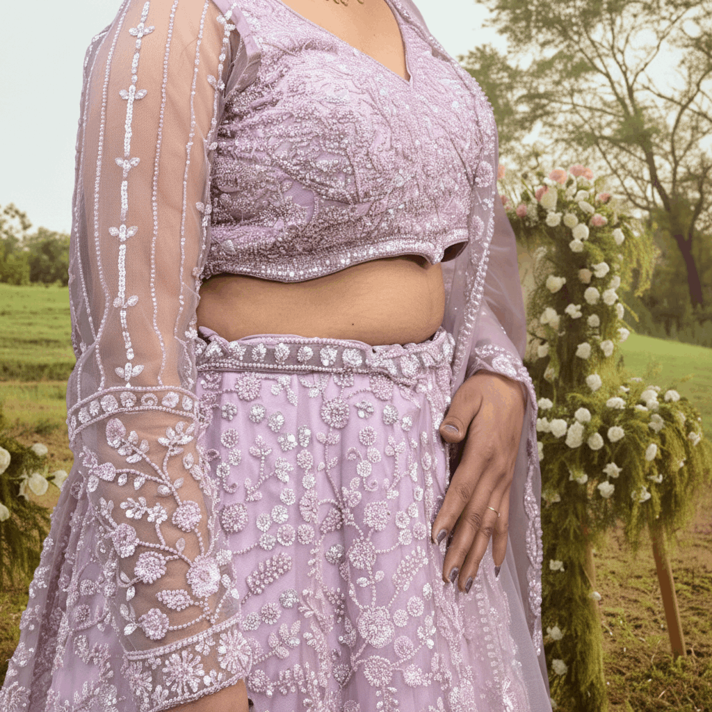 Jazzagals - Peacocks Handworked Designer Lehenga Choli Lilac Pink