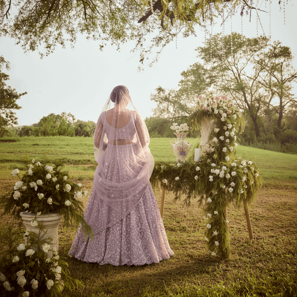 Jazzagals - Peacocks Handworked Designer Lehenga Choli Lilac Pink