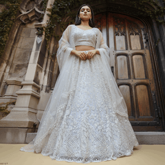 Jazzagals - Peacocks Handworked Designer Lehenga Choli Off White