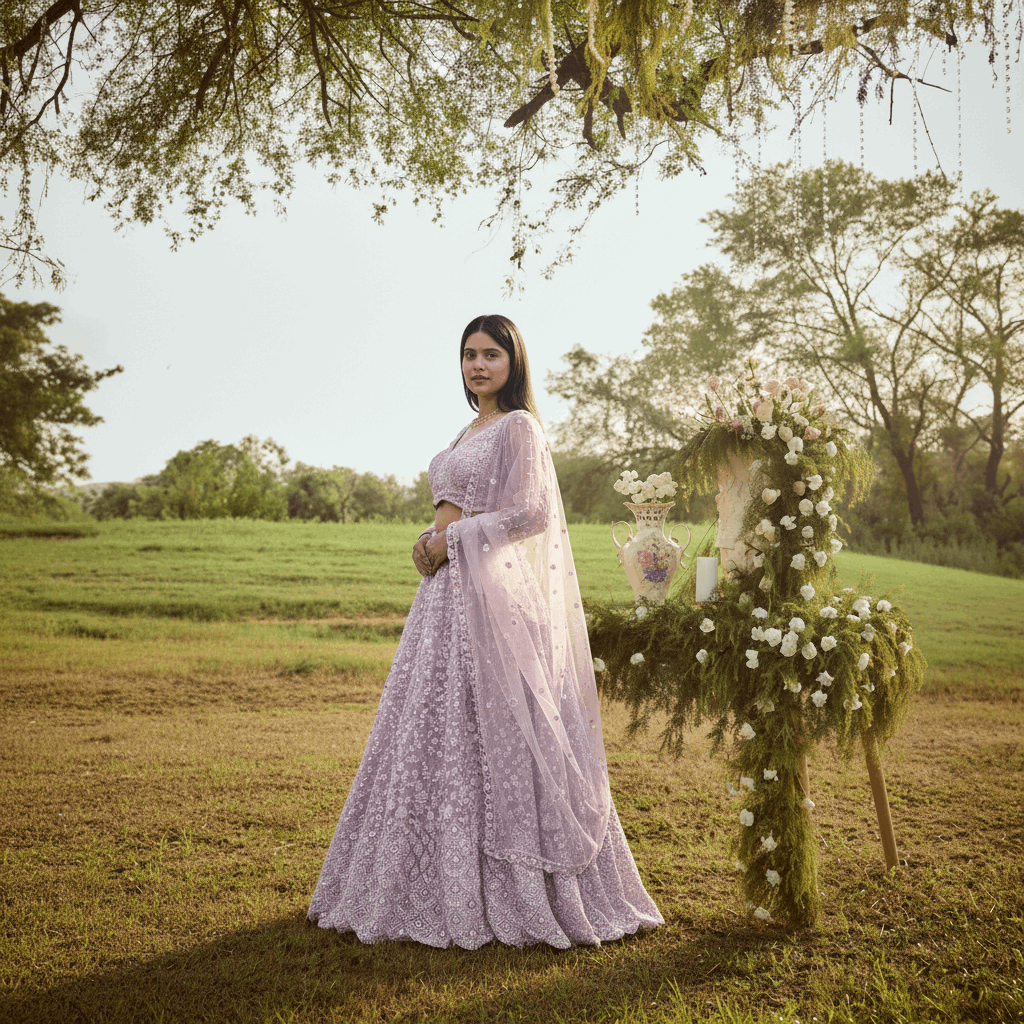 Jazzagals - Peacocks Handworked Designer Lehenga Choli Lilac Pink