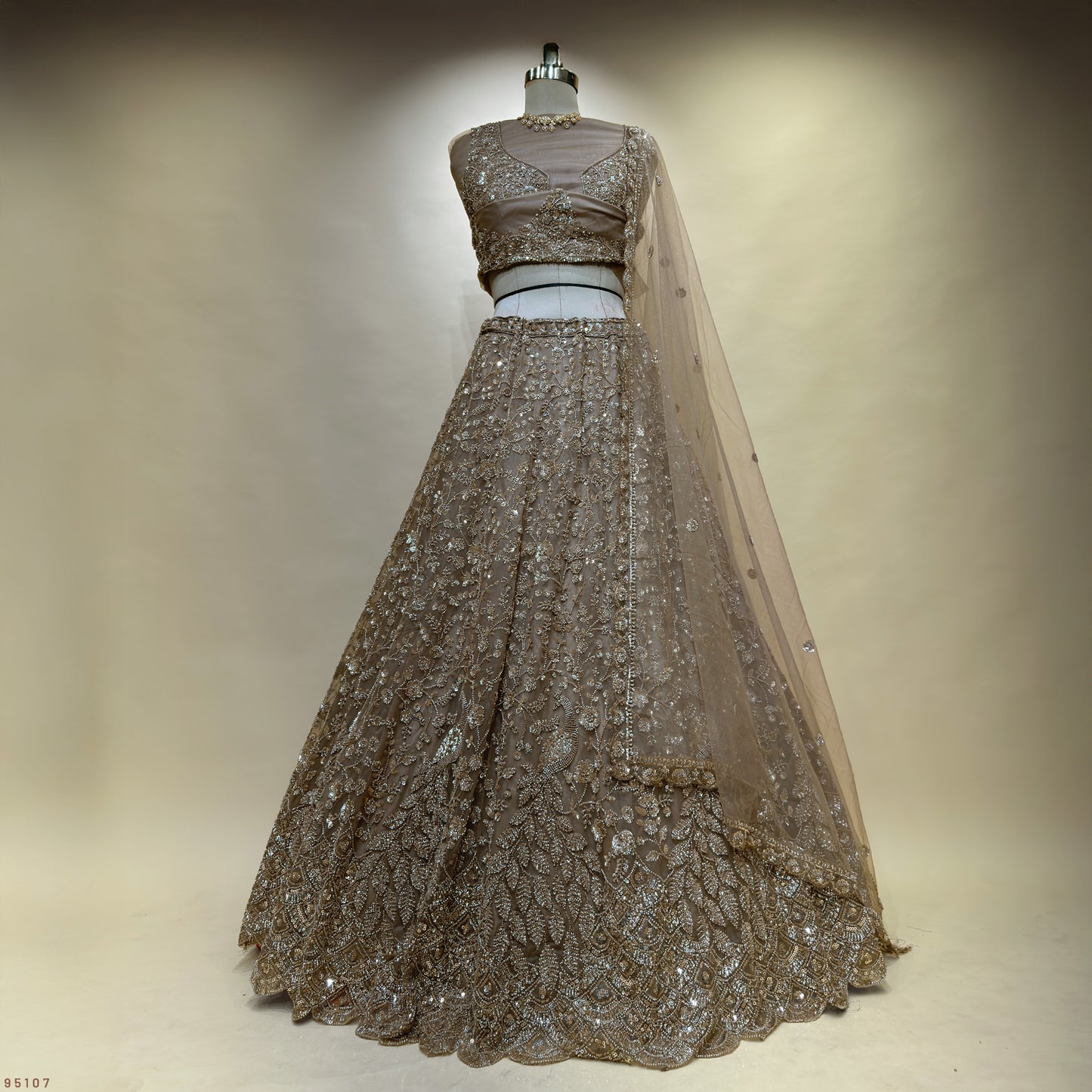 Jazzagals - Peacocks Handworked Designer Champagne Gold Lehenga Choli