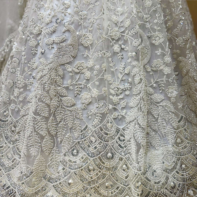 Jazzagals - Peacocks Handworked Designer Off White Lehenga Choli