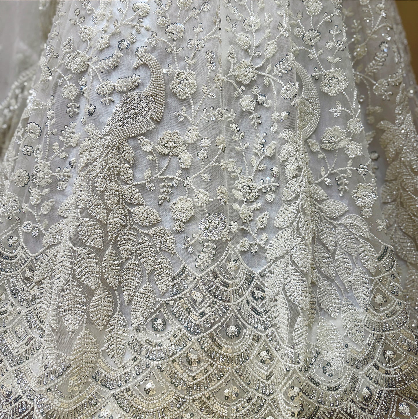 Jazzagals - Peacocks Handworked Designer Off White Lehenga Choli