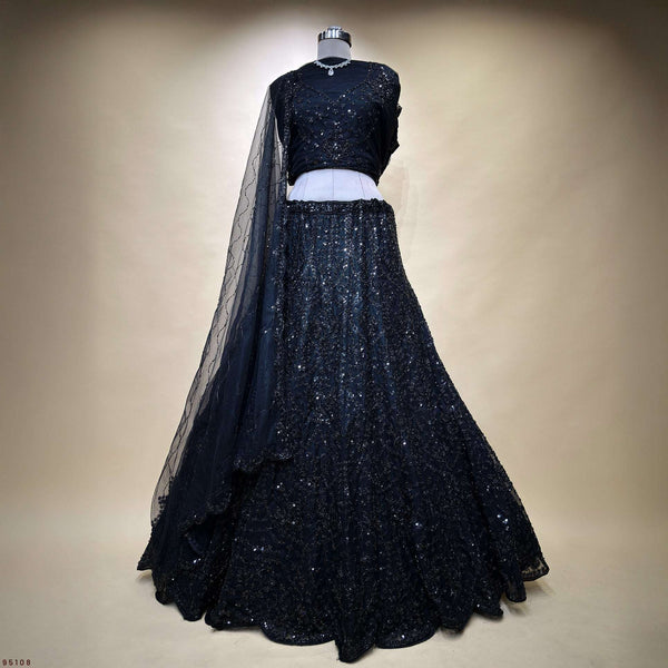 Jazzagals - Black Monotone Cutdana Beads Handwork Designer Lehenga Choli