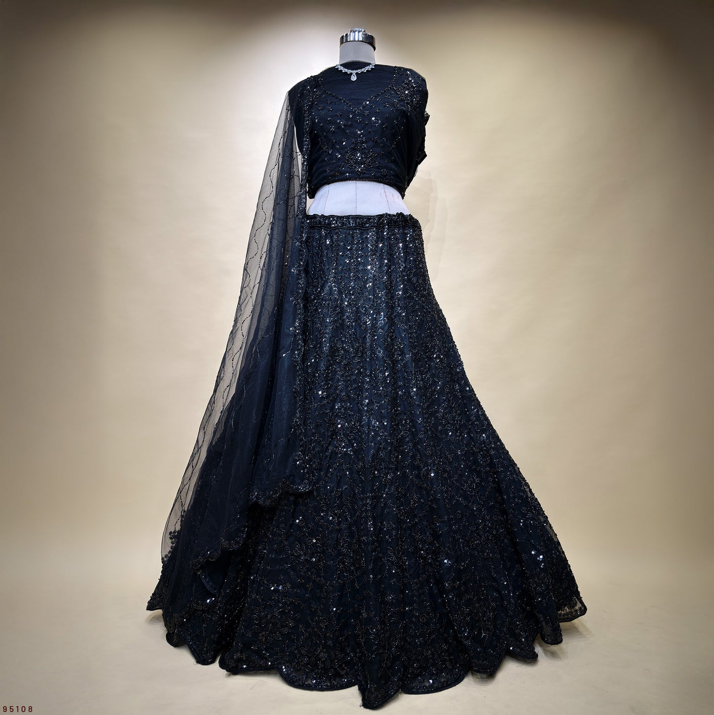 Jazzagals - Black Monotone Cutdana Beads Handwork Designer Lehenga Choli