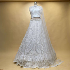 Jazzagals - White Monotone Cutdana Beads Handwork Partywear Lehenga Set