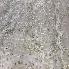 Jazzagals - White Monotone Cutdana Beads Handwork Partywear Lehenga Set