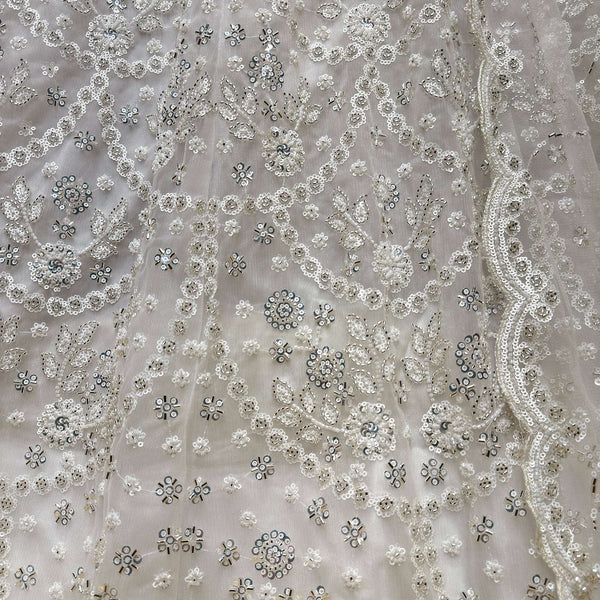 Jazzagals - White Monotone Cutdana Beads Handwork Partywear Lehenga Set