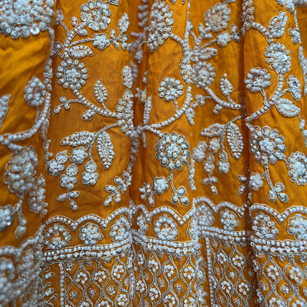 Royalty - Viscose Silk Tangerine Designer Lehenga w/h Full Sleeve Blouse
