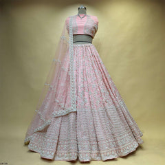 Royalty - Viscose Silk Soft Pink Designer Lehenga w/h Full Sleeve Blouse