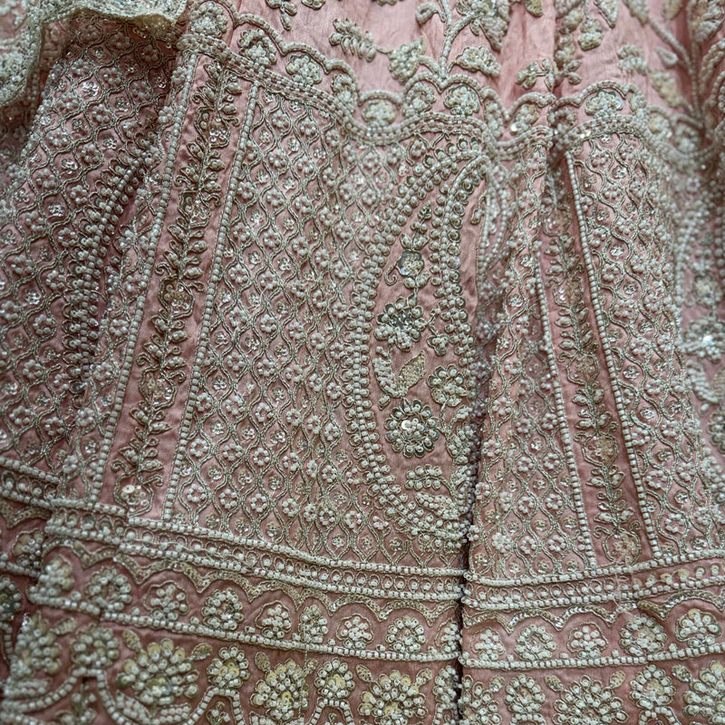 Royalty - Viscose Silk Soft Pink Designer Lehenga w/h Full Sleeve Blouse