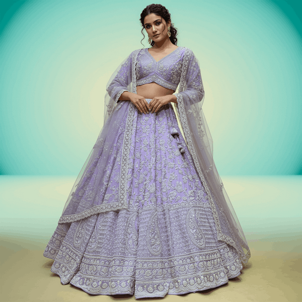 Royalty - Viscose Silk Lavender Designer Lehenga w/h Full Sleeve Blouse