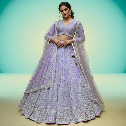 Royalty - Viscose Silk Lavender Designer Lehenga w/h Full Sleeve Blouse