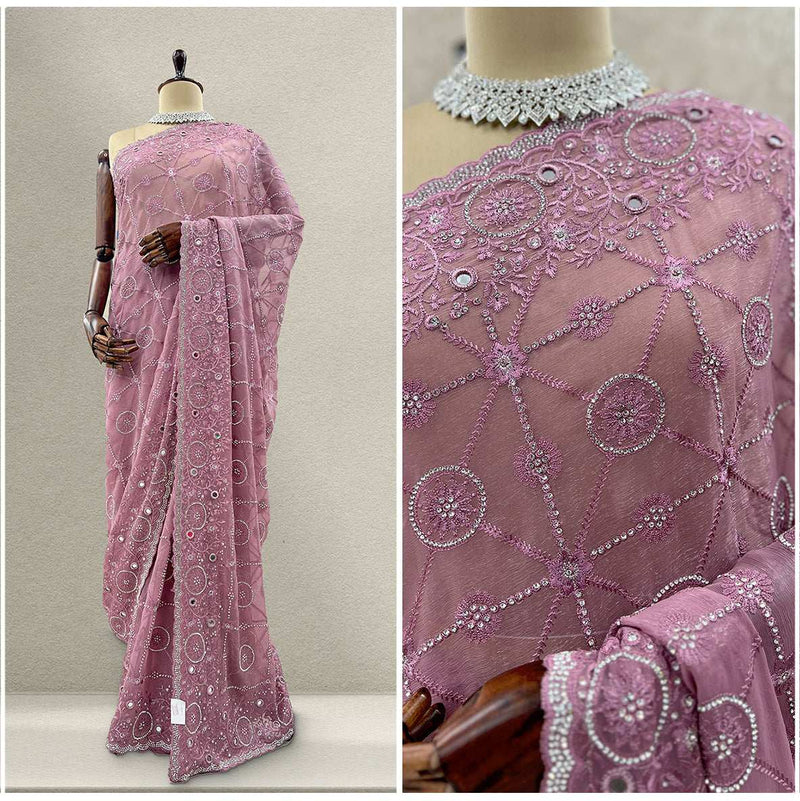 JMS_Studio Designer Mirror Work Georgette Partywear Saree