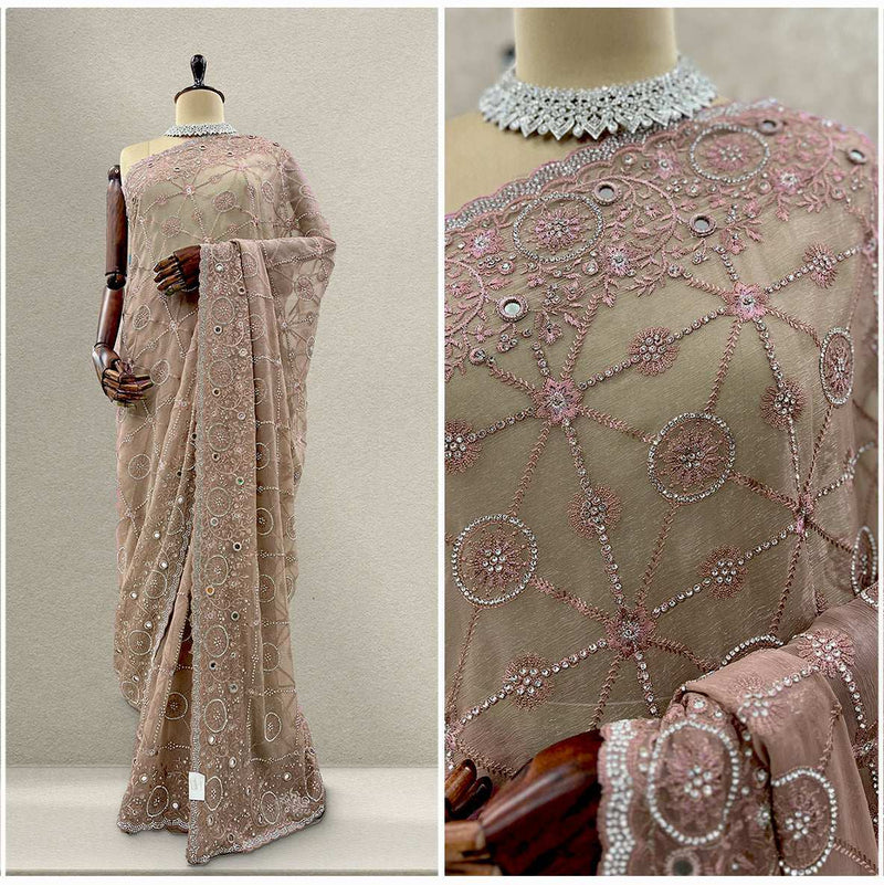 JMS_Studio Designer Mirror Work Georgette Partywear Saree