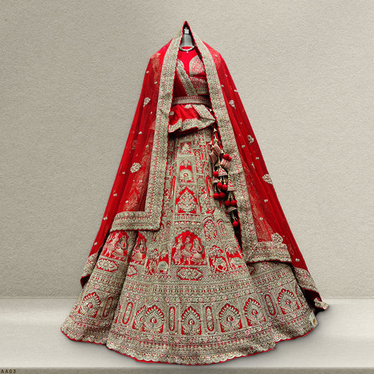 Dulhan in Red Lehenga Elegance: Raw Silk Royal Red Bridal Lehenga