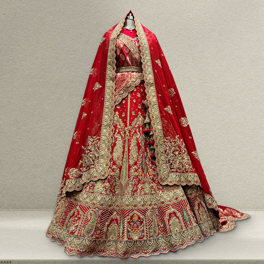 Sangria : Double Dupatta Royal Red Bridal Lehenga