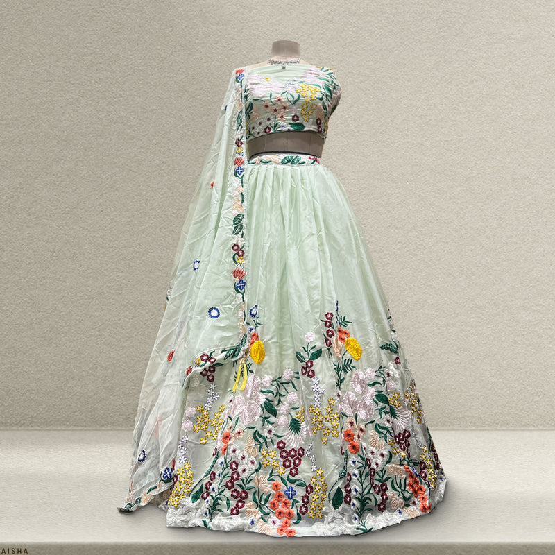 Aisha - Multicolor Floral Lightweight Georgette Partywear Lehenga JMS Studio {{ Royal Red Bridal Lehenga}}