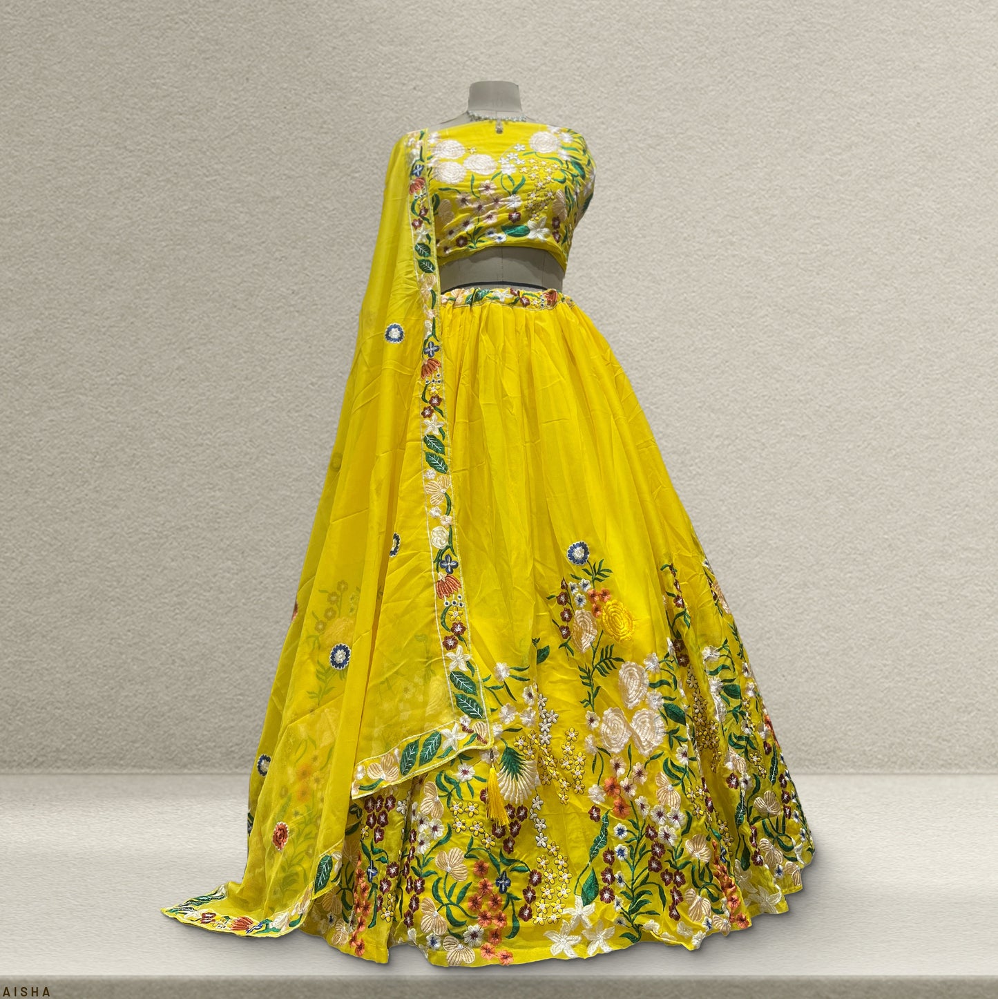 Aisha - Multicolor Floral Lightweight Georgette Partywear Lehenga