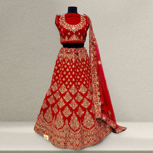 Pagfera - Zari Stone Work Royal Red Bridal Lehenga