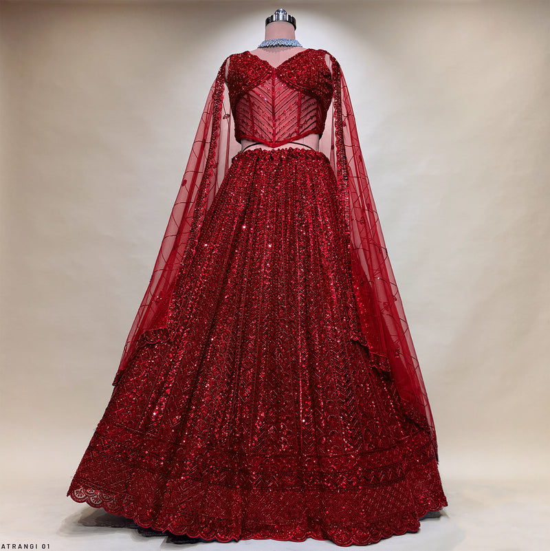 Celestial Collection: Deep Red Handwork Lehenga with Corset Blouse