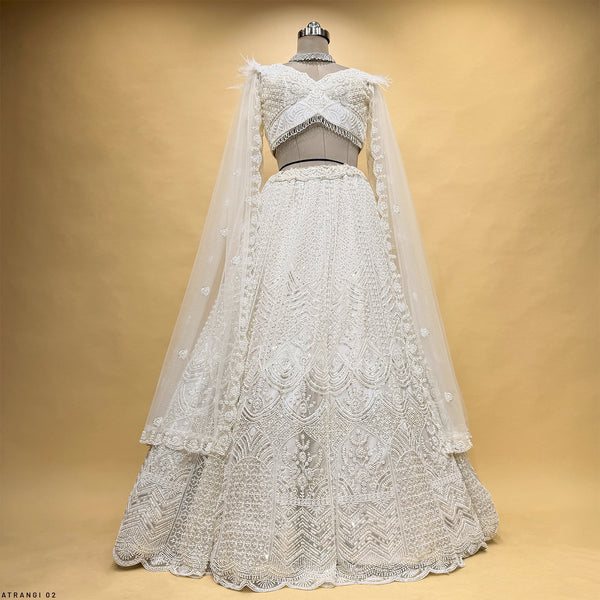 Pearl white sheer cape dupatta with beadwork and scalloped embroidered hem