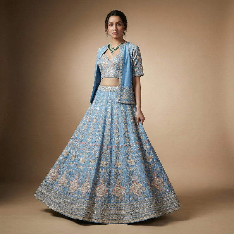 Celestial Collection: Soft Silk Designer Handwork Lehenga with Jacket Style Blouse