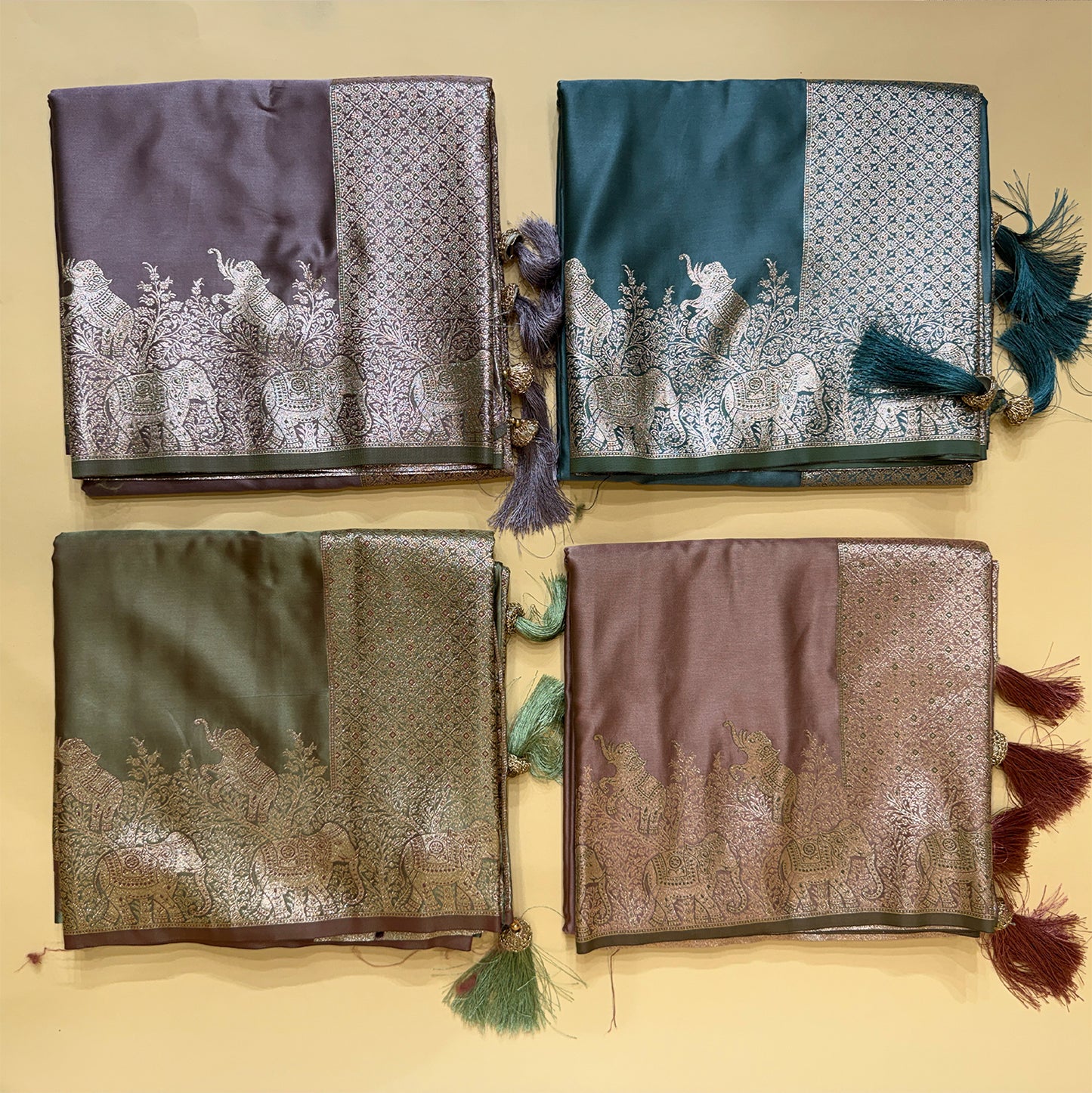 Soft Satin Silk Saree With Zari Border Pallu in Elephant Design with Blouse