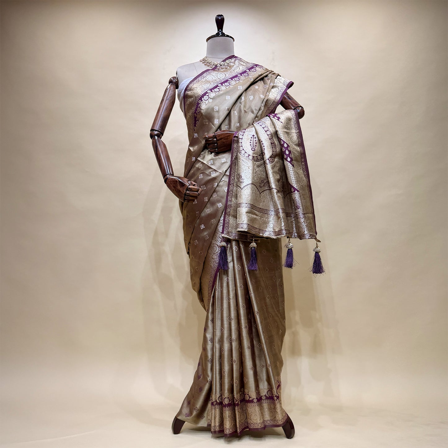 Soft Satin Silk Saree With Zari Border Pallu in Dual Shade with Blouse