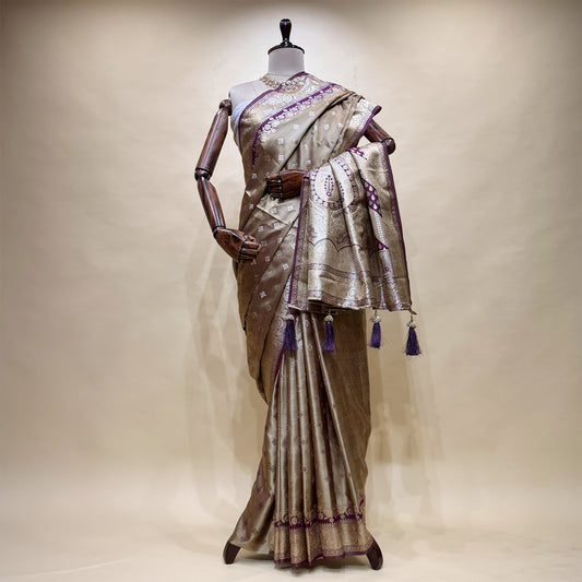 Soft Satin Silk Saree With Zari Border Pallu in Dual Shade with Blouse