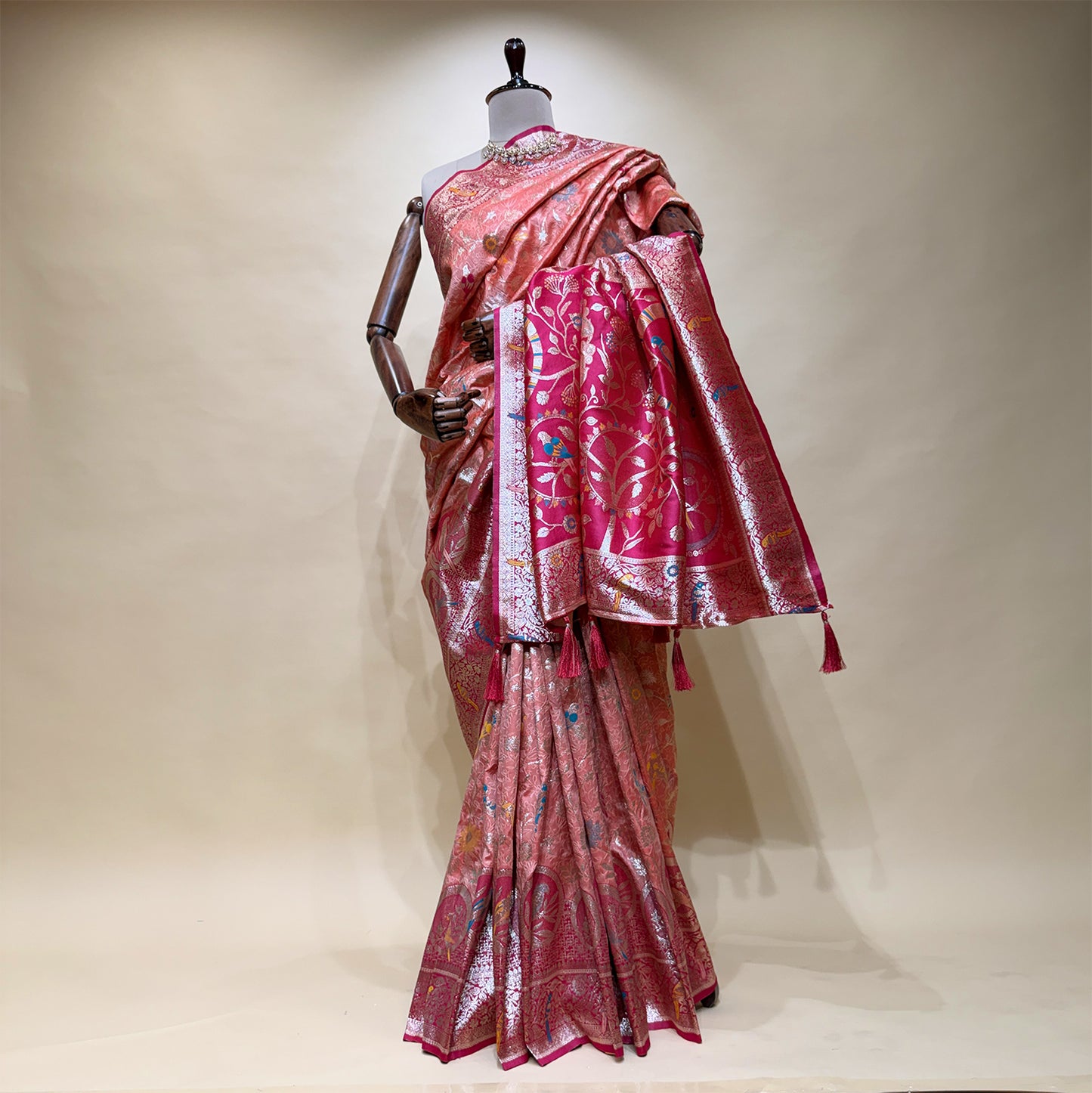 Wedding Gift Parrot Motif Silk Saree With Contrast Border Pallu with Blouse