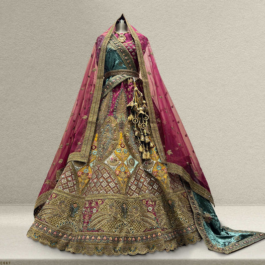 Rajgharana - The Raw Silk Wine Bridal Lehenga