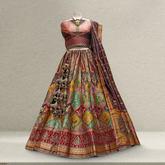 Shringaar: Big Flared Gold Weaving Banarasi Partywear Lehenga JMS Studio {{ Royal Red Bridal Lehenga}}