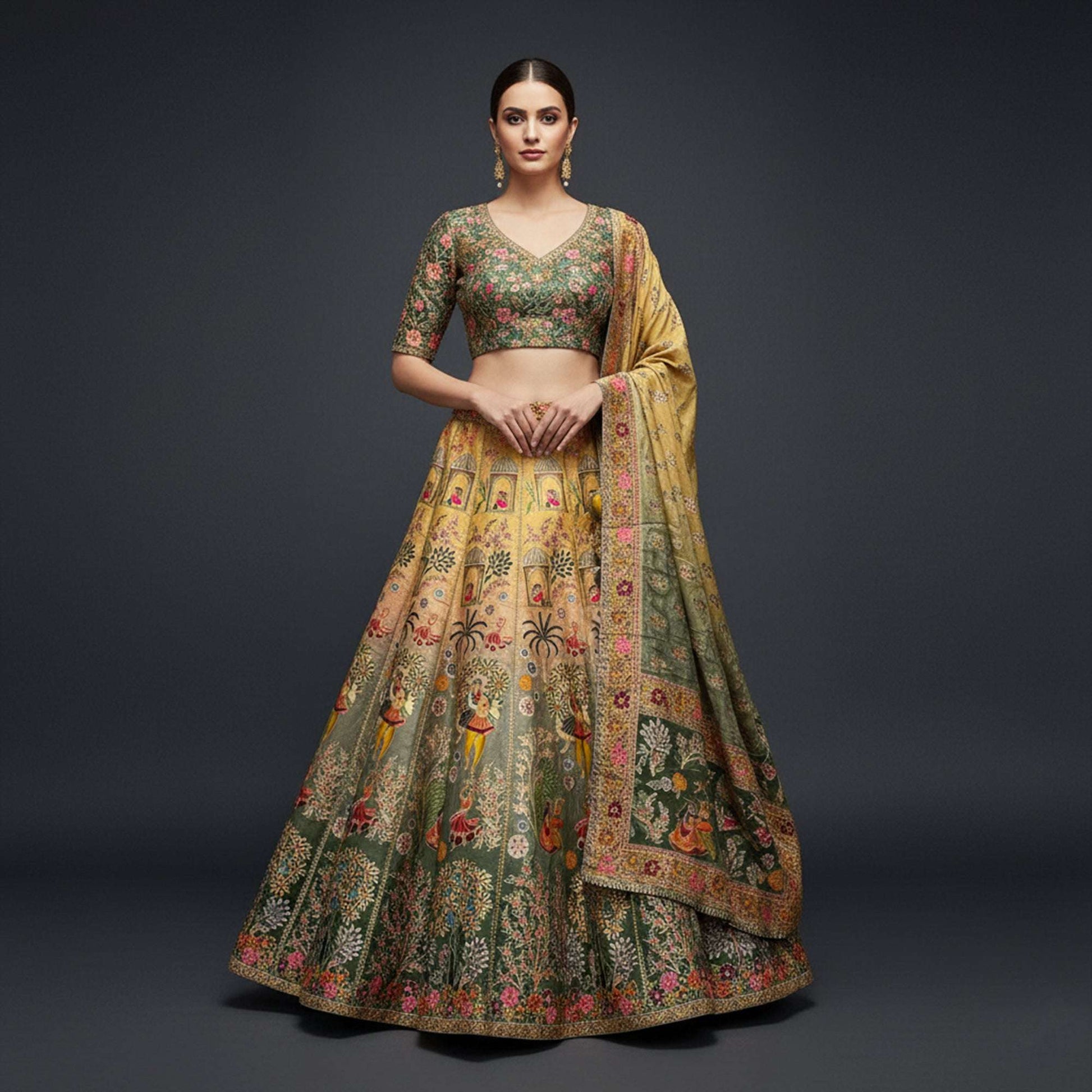 Gulaal - Multicolor Banarasi Silk Weaving Multicolor Carnival Lehenga