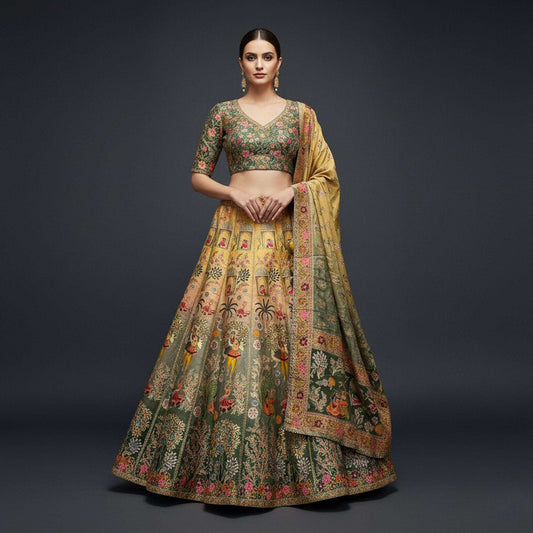 Gulaal - Multicolor Banarasi Silk Weaving Multicolor Carnival Lehenga