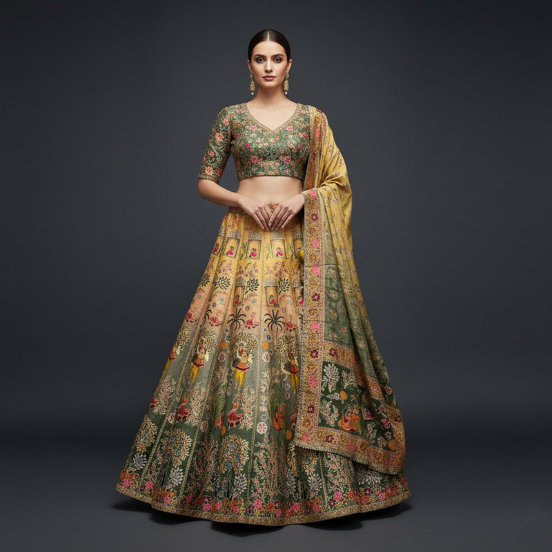 Gulaal - Multicolor Banarasi Silk Weaving Multicolor Carnival Lehenga