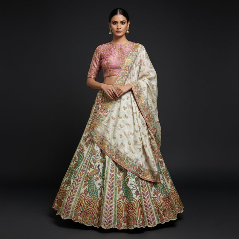 Gulaal - Multicolor Banarasi Silk Weaving Multicolor Carnival Lehenga