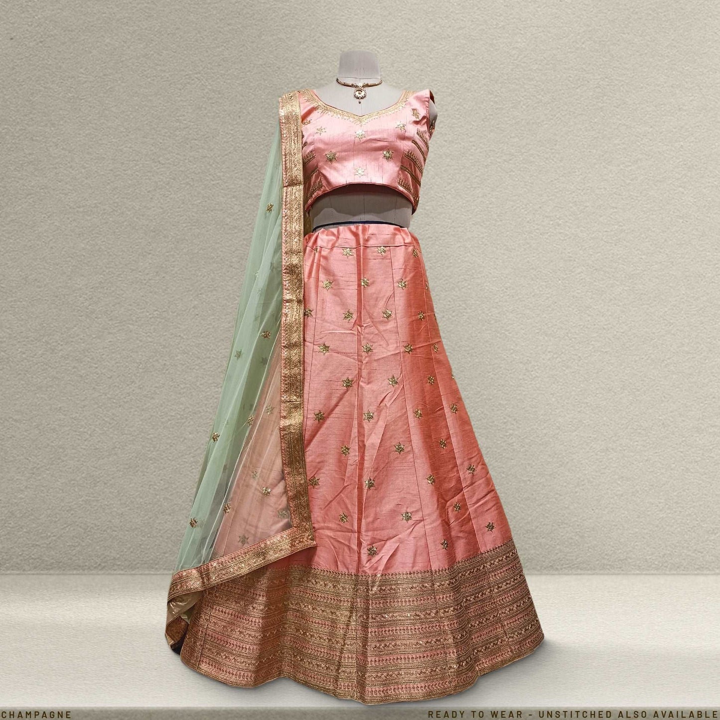 Champagne - Ready-to-Wear Peach Silk Sider Lehenga