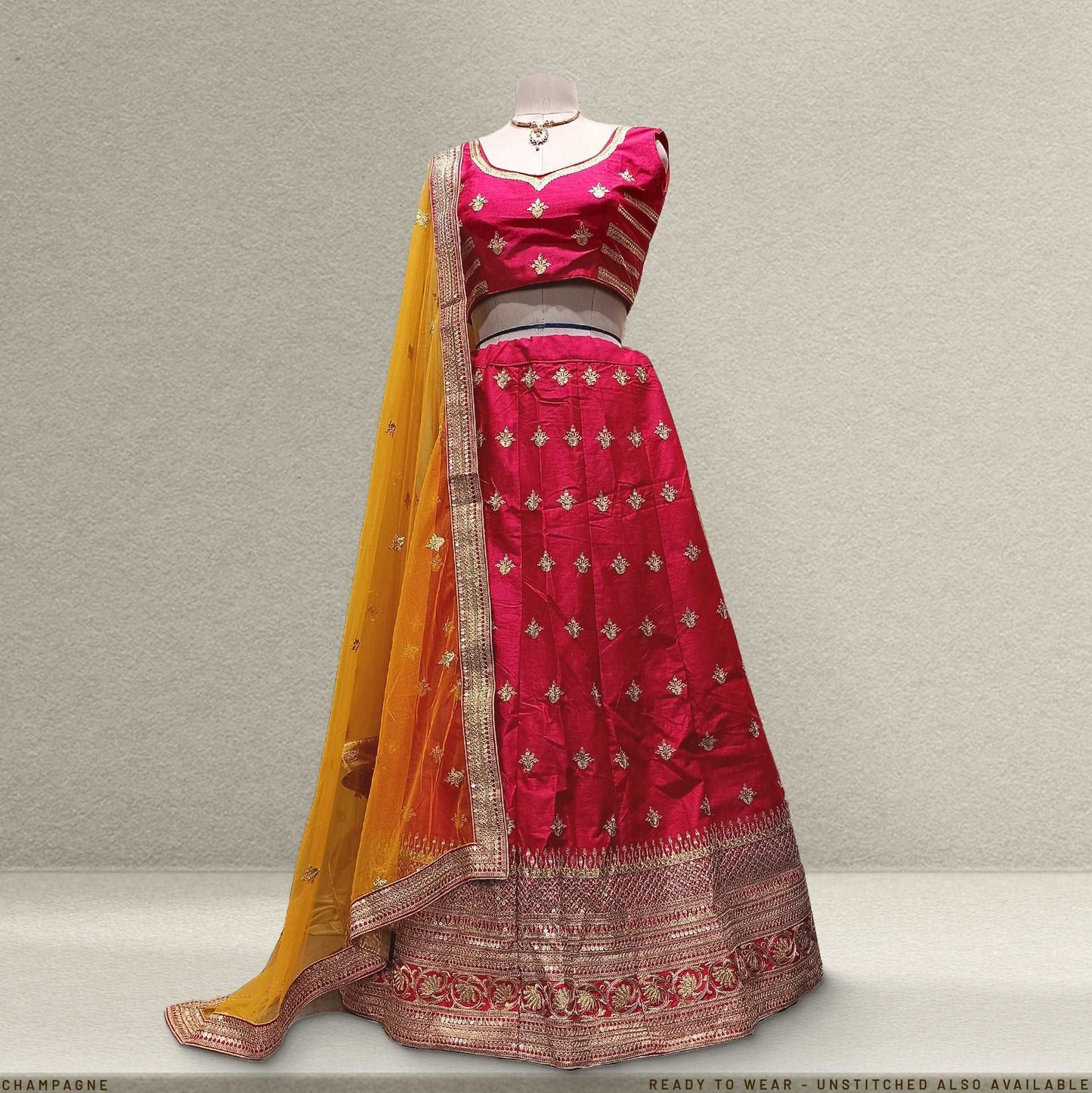 Champagne - Ready-to-Wear Pink Silk Sider Lehenga