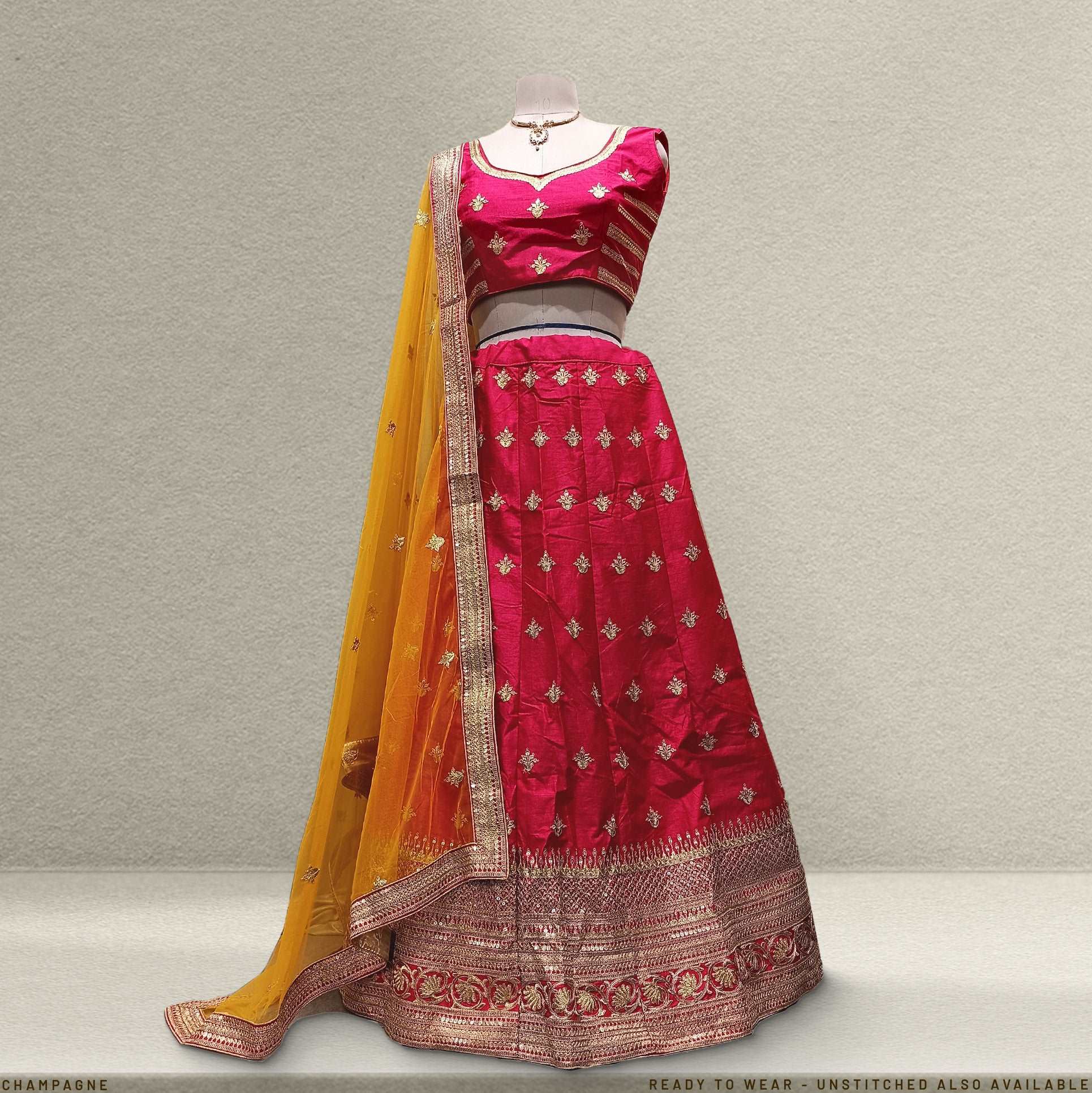 Champagne - Ready-to-Wear Pink Silk Sider Lehenga