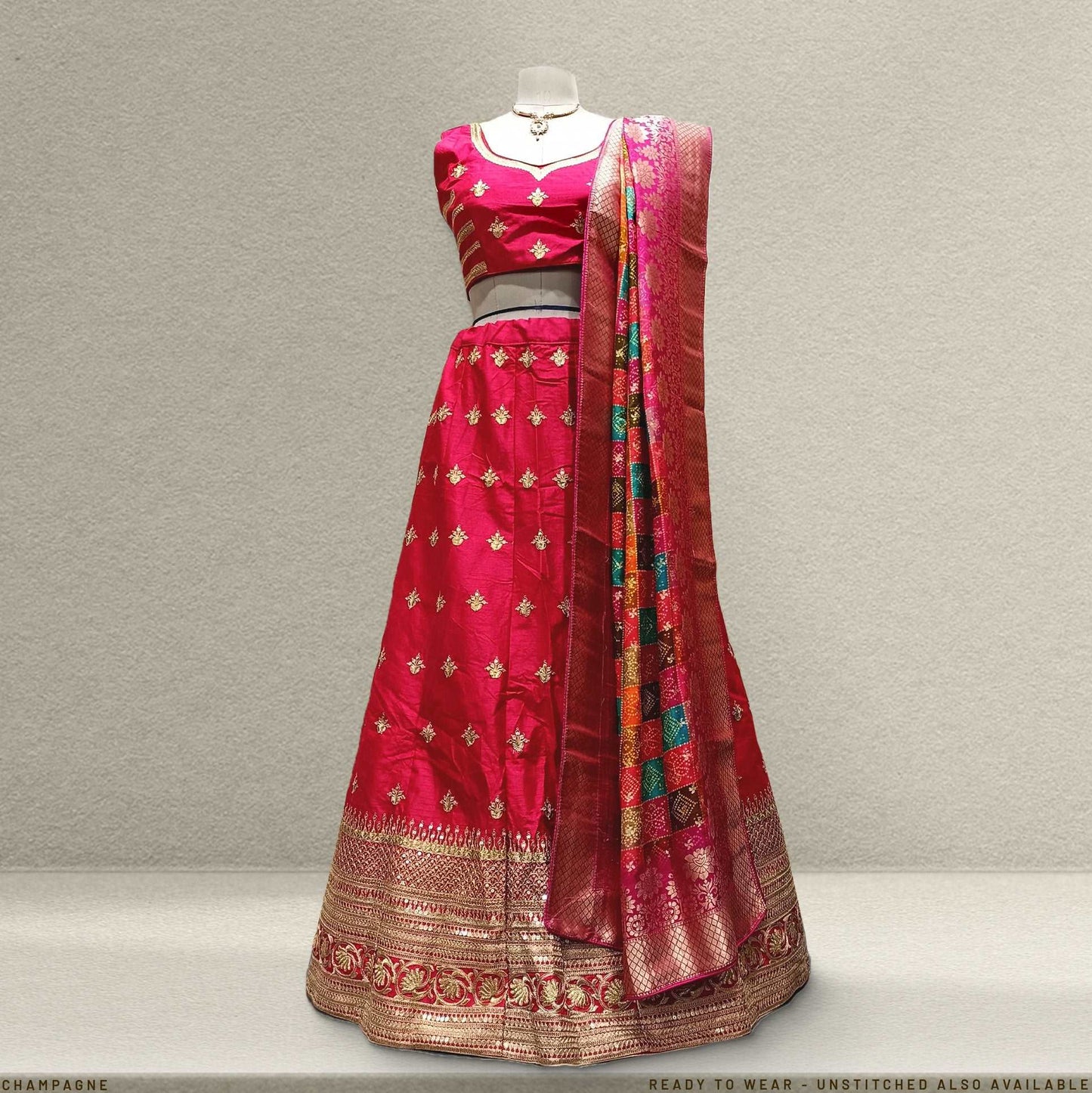 Champagne - Ready-to-Wear Pink Silk Sider Lehenga JMS Studio {{ Royal Red Bridal Lehenga}}