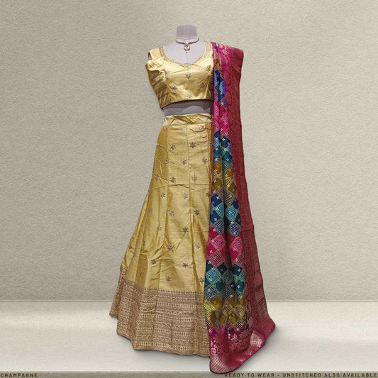 Champagne - Ready-to-Wear Yellow Silk Sider Lehenga