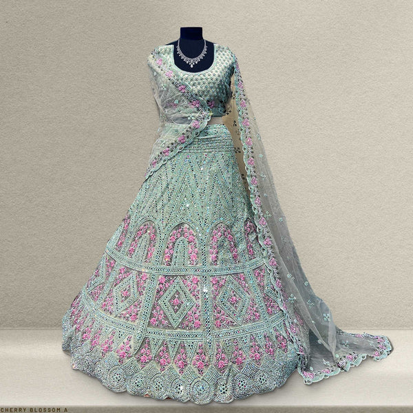 Cherry Blossom A - The Heavy Zircon Net Designer Lehenga JMS Studio {{ Royal Red Bridal Lehenga}}