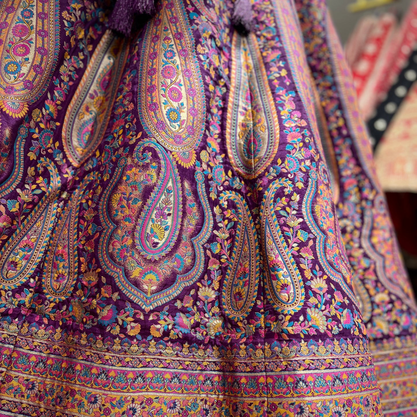 Shringaar: Hand Dyed Banarasi Weaving Wine Lehenga